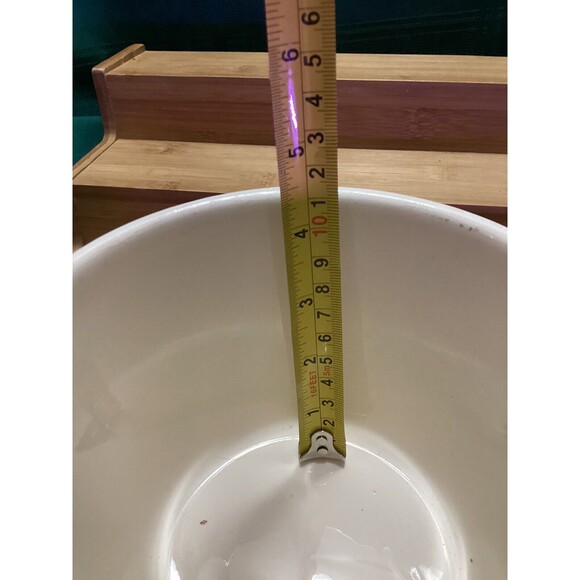 Vintage Bowl Universal Potteries Ovenproof USA White Floral Print Blue Rim MCM - Picture 12 of 13